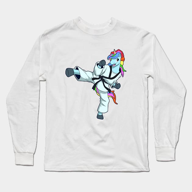 Cartoon unicorn makes Tang Soo Do Long Sleeve T-Shirt by Modern Medieval Design